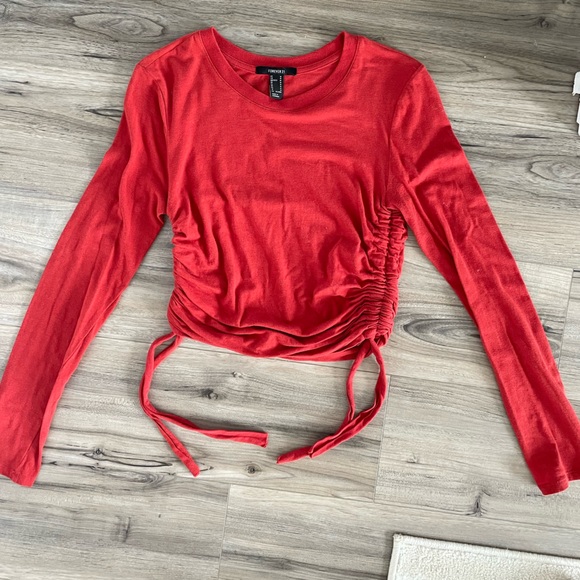 Ruched Long Sleeve Top - Forever 21 - Red - Picture 6 of 6